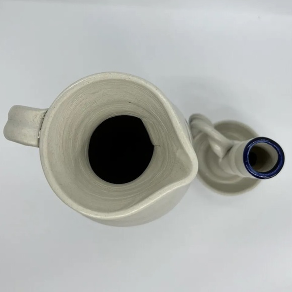 Williamsburg Pottery Salt Glaze Cobalt Blue Leaf Pitcher and Candleholder - Picture 3 of 3